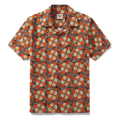 1940s Vintage Hawaiian Shirt For Men Starfish and Shells Shirt 100% Cotton