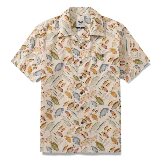 Hawaiian Shirt For Men Dancing Fish Shirt Camp Collar 100% Cotton