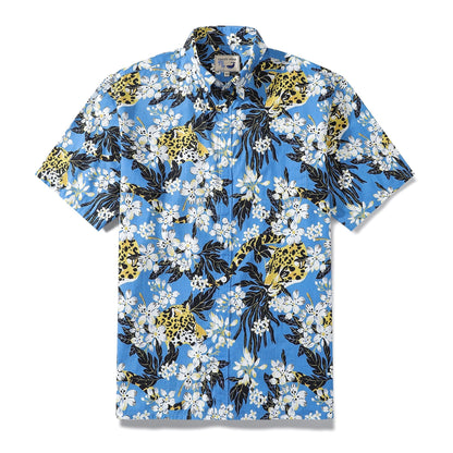 1930s Vintage Hawaiian Shirt For Men Flower Tree and Leopard Print Short Sleeve Cotton Button Down