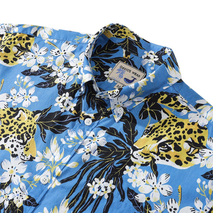 1930s Vintage Hawaiian Shirt For Men Flower Tree and Leopard Print Short Sleeve Cotton Button Down