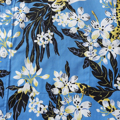 1930s Vintage Hawaiian Shirt For Men Flower Tree and Leopard Print Short Sleeve Cotton Button Down